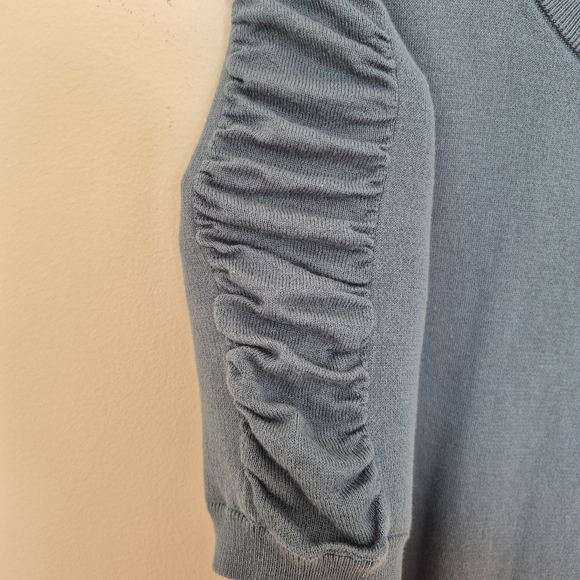 YAYA Women's Minimalist Casual Chic Teal Knitted Ruched Sleeve Midi Dress Size M - Picture 3 of 5